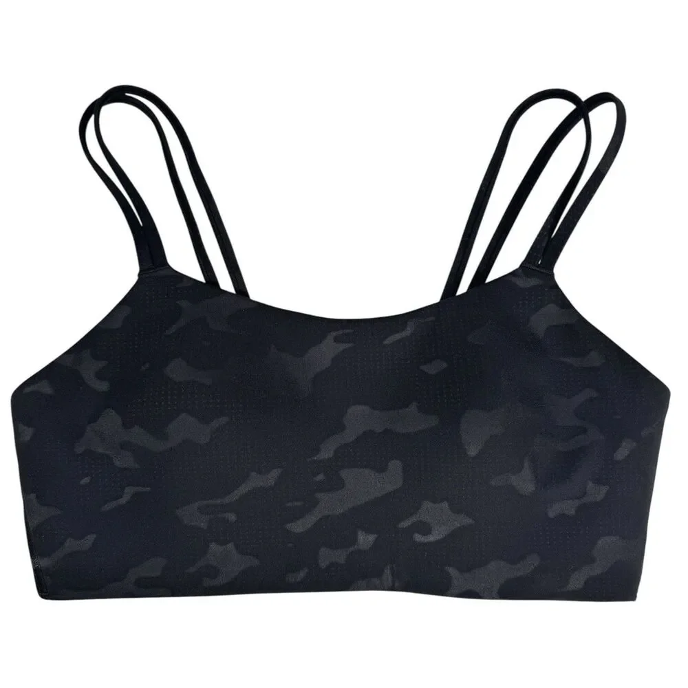Zyia Womens Sports Bra L Black Camo Double Strap Yoga Gym Workout Active Lounge